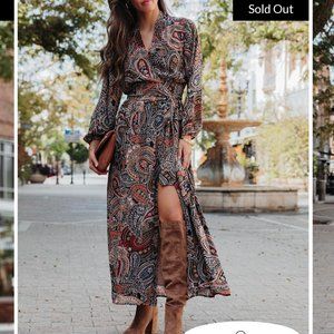 Paisley Wrap Maxi Dress Long Sleeve